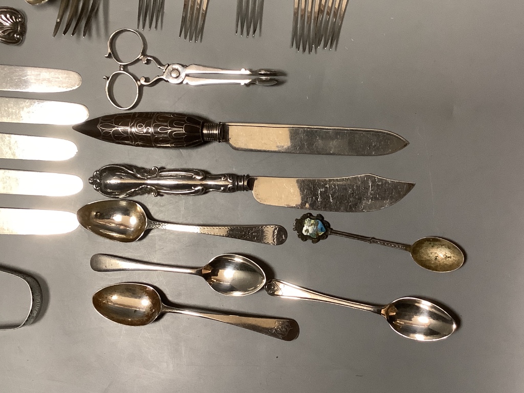 Five pairs of Georgian silver fruit eaters and a quantity of miscellaneous silver flatware